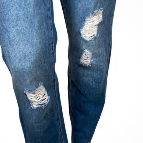 Just Fab Womens Distressed Denim Bib Overalls Size 27 Blue Adjustable Straps - Picture 4 of 4